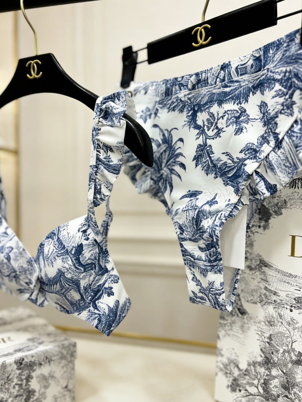 Dior Blue Toile de Jouy Ruffled Bikini Set - Picture 5 of 6